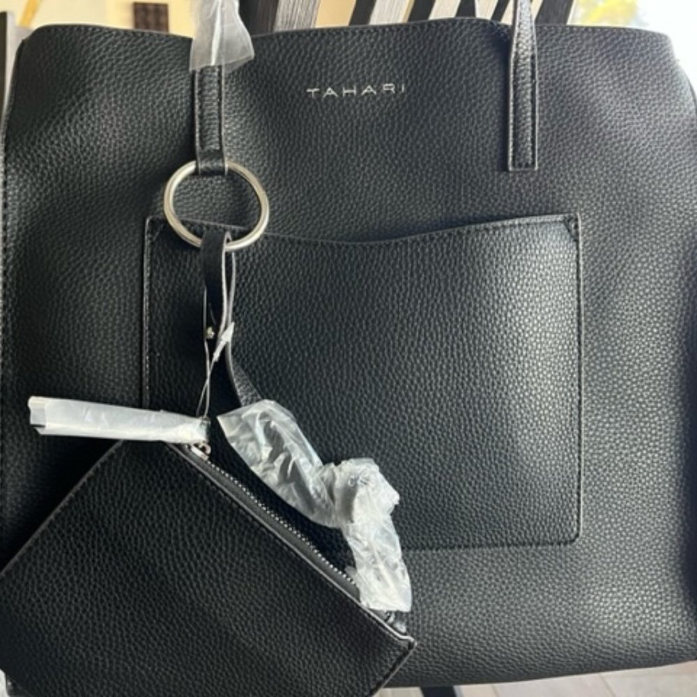 NWT Tahari Tote Shoulder Bag -Vegan Faux Leather - Color Black